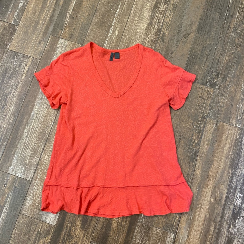 Anthropologie Left of Center Ruffled V Neck Tee